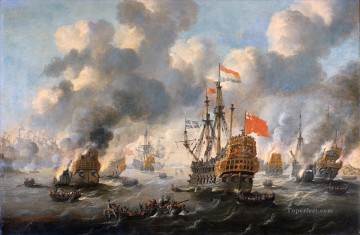 オランダはチャタムの前にイギリス艦隊を焼き払う 1667 ピーター・ファン・デ・ヴェルデ海戦 Oil Paintings